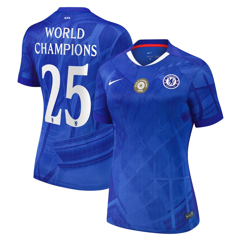 Chelsea Cup thuisshirt voor dames 2025-26 met borstbadge met World Champions 25