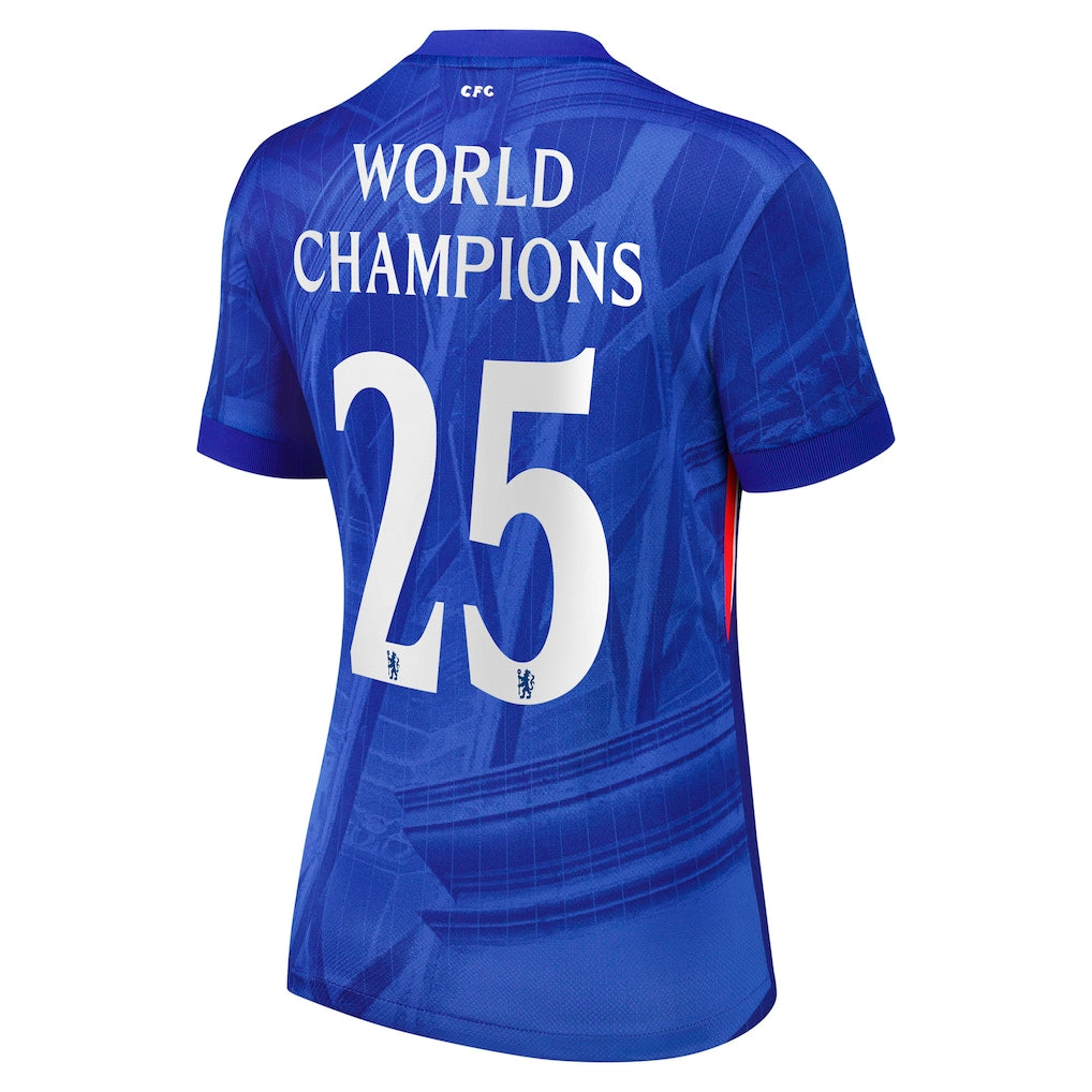 Chelsea Cup thuisshirt voor dames 2025-26 met borstbadge met World Champions 25