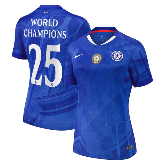 Chelsea Cup thuisshirt voor dames 2025-26 met borstbadge met World Champions 25