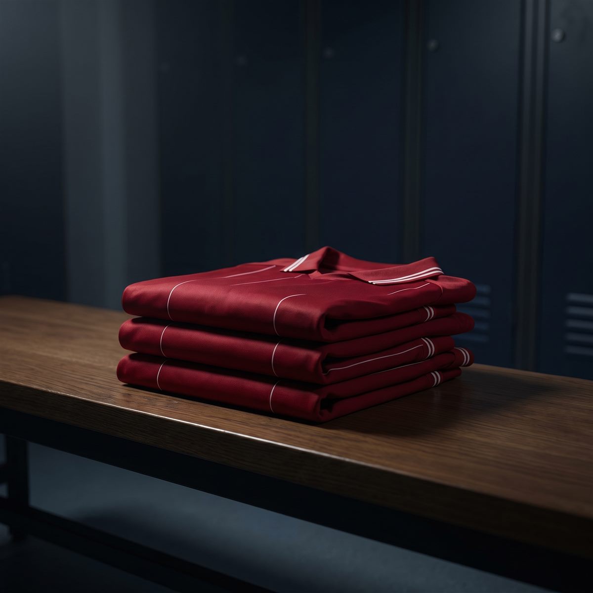 Gevouwen rode Bayern München shirts in een kleedkamer